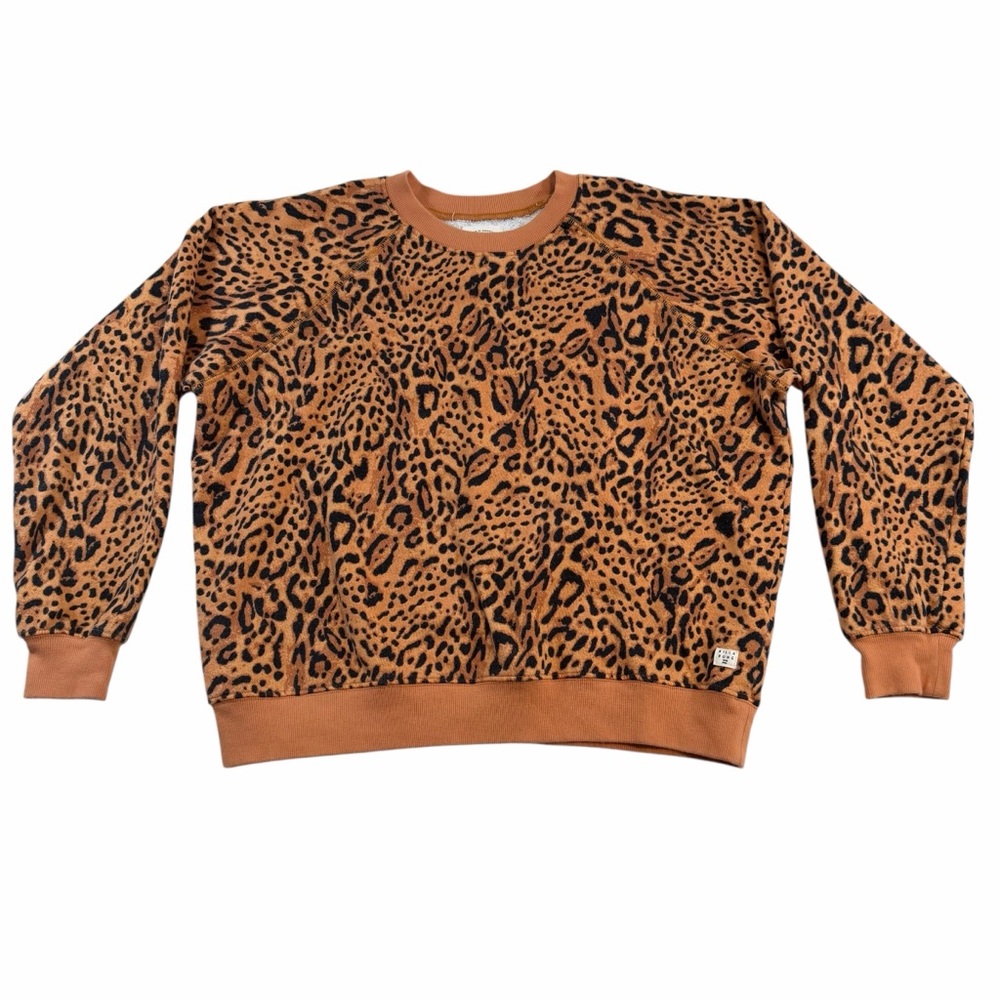 Billabong Womens Leopard Print Sun Shrunk Raglan Crewneck Pullover Sweatshirt XL